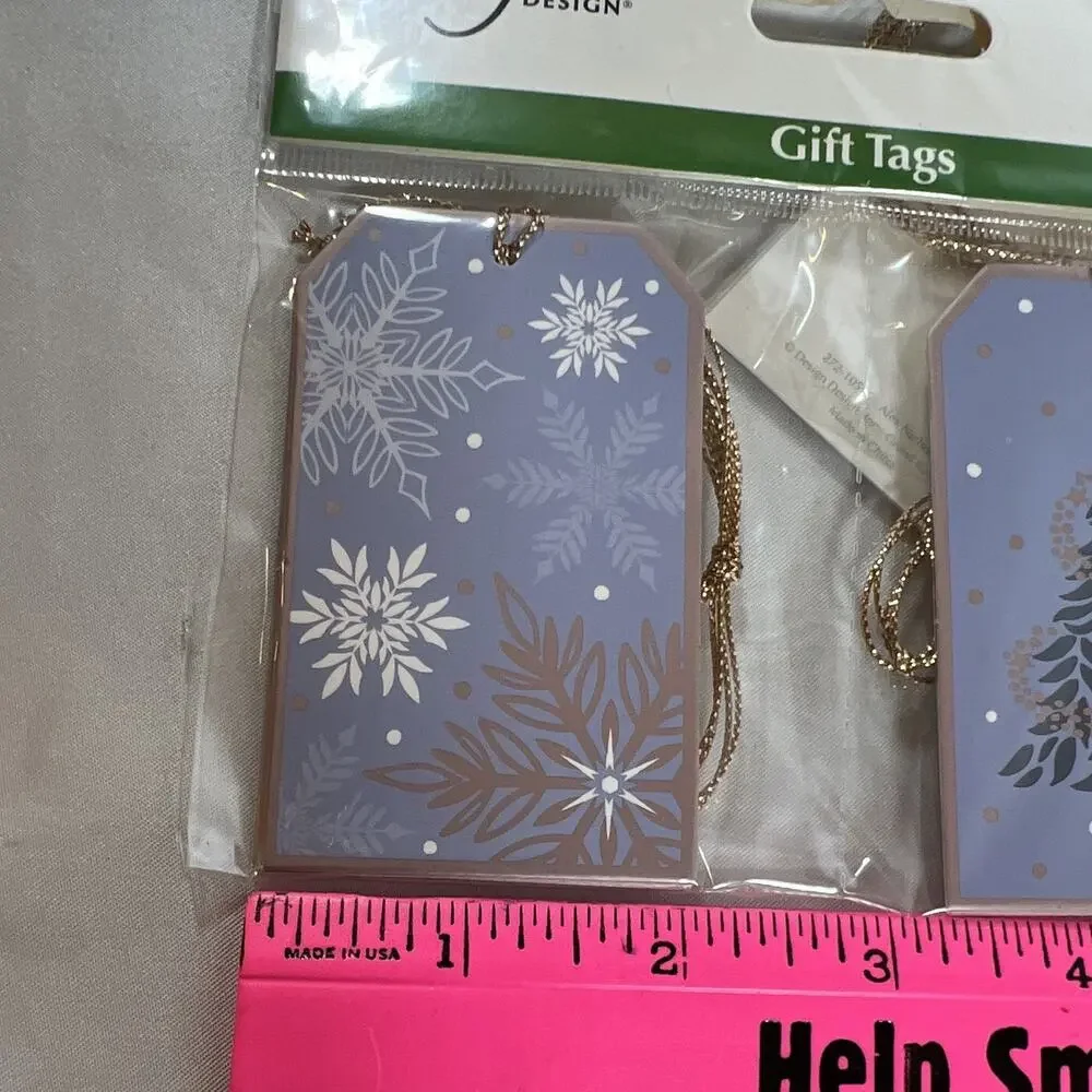 Design Design Christmas Gift Tags Blue Snowflake & Tree Gold String lot of 40